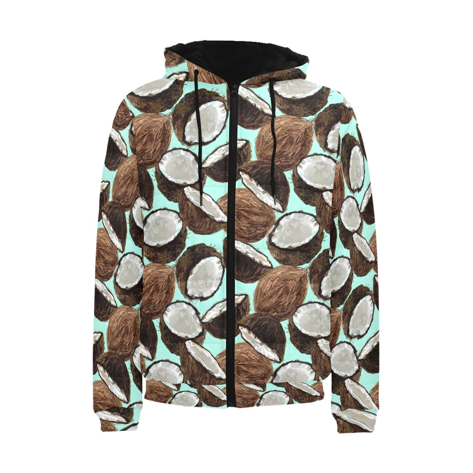 Coconut Pattern Print Design 03 Men's Padded Hooded Jacket