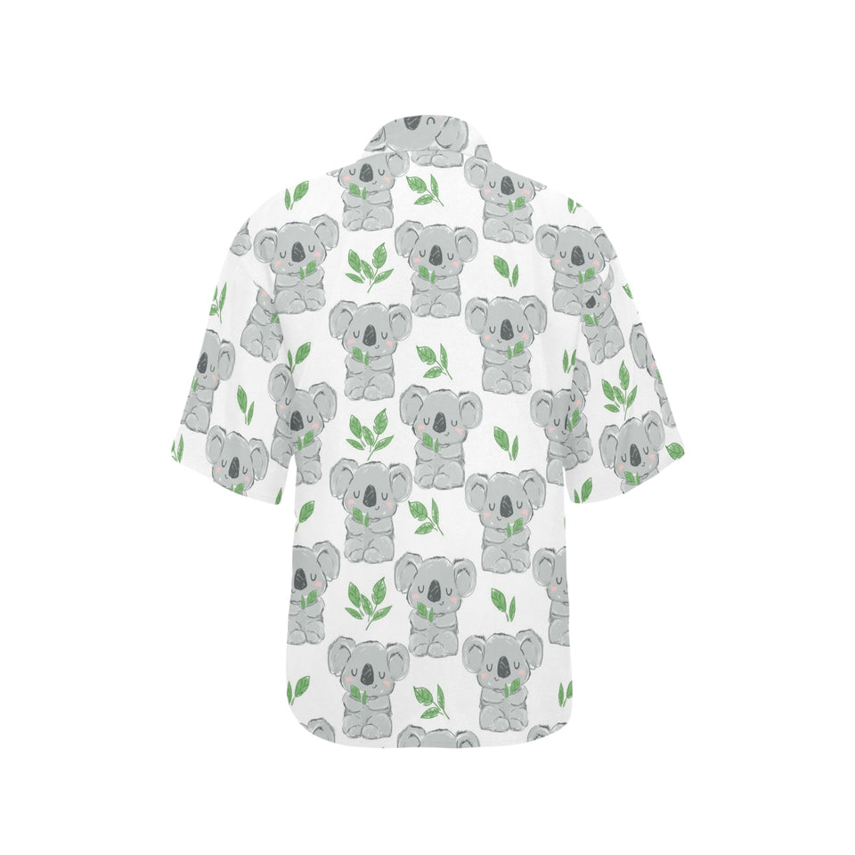 Hand drawn Koala leaves pattern Women's All Over Print Hawaiian Shirt