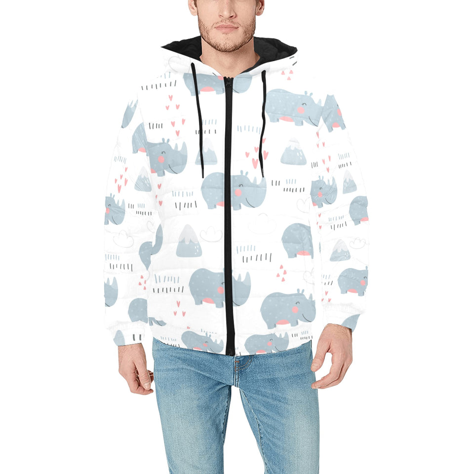 cute rhino heart pattern Men's Padded Hooded Jacket