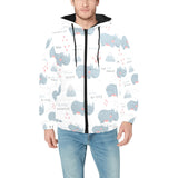 cute rhino heart pattern Men's Padded Hooded Jacket