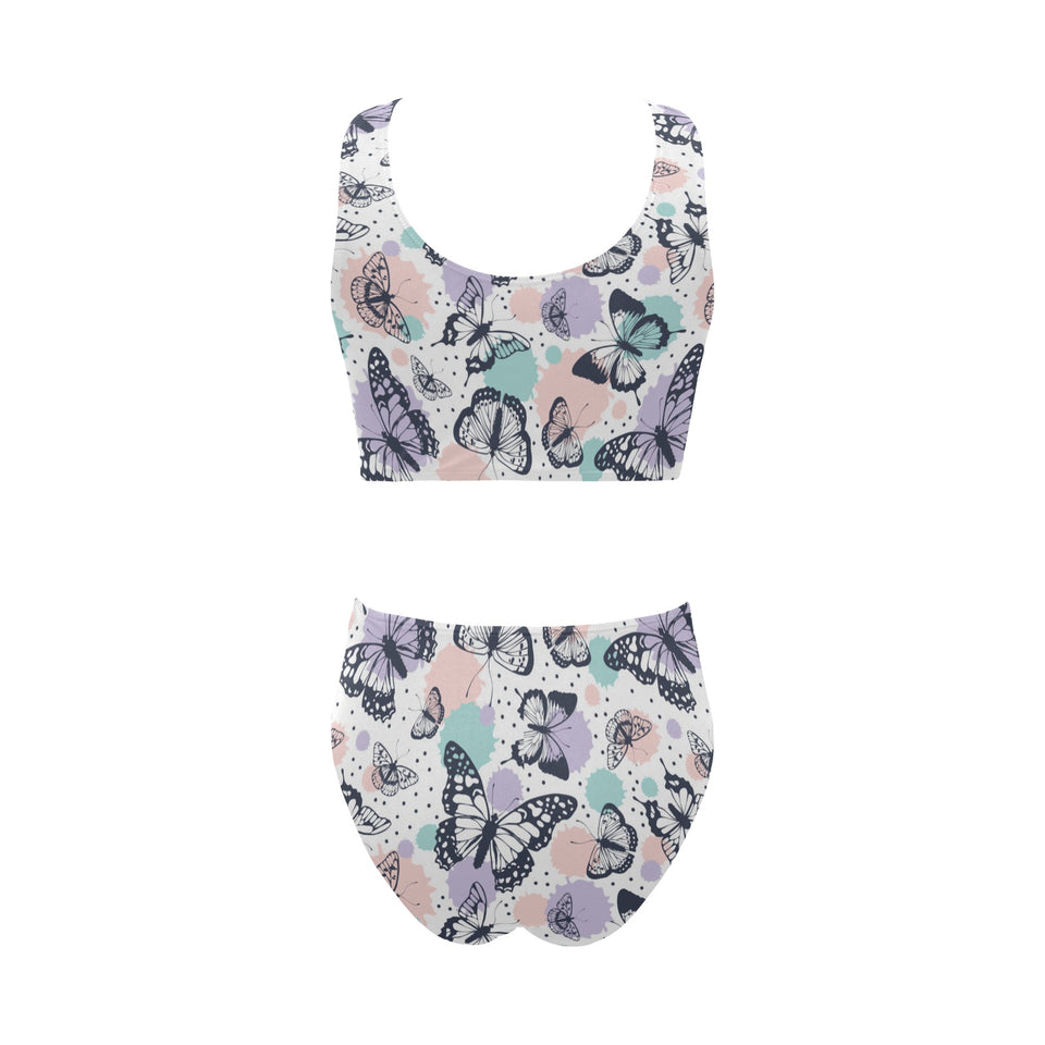 Butterfly pattern Chest Bowknot High Waisted Bikini Swimsuit