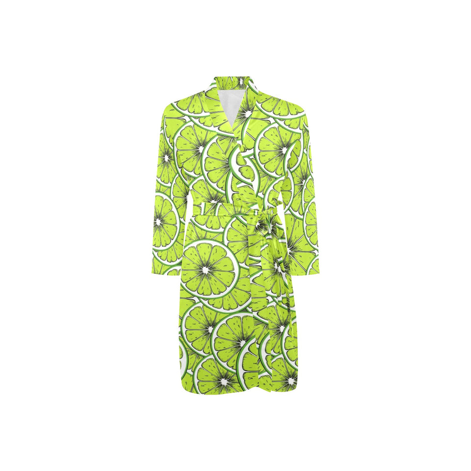 Slices of Lime design pattern Men's Long Sleeve Belted Night Robe