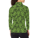 Green hop pattern Women's Long Sleeve Polo Shirt