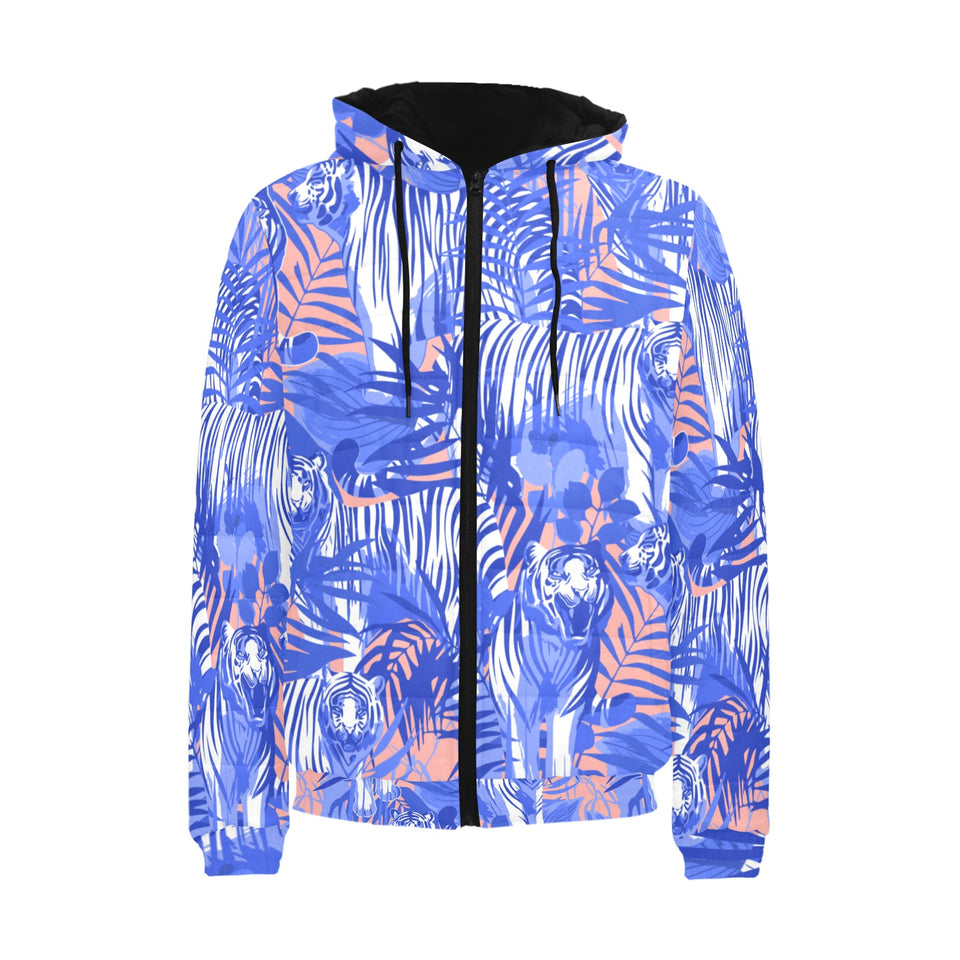 white bengal tigers pattern Men's Padded Hooded Jacket