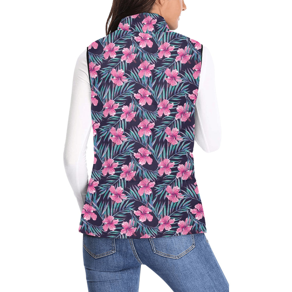Hibiscus Pattern Print Design 05 Women's Padded Vest