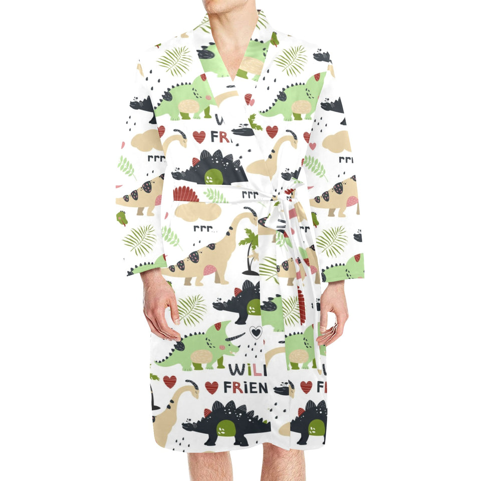 Cute dinosaurs pattern Men's Long Sleeve Belted Night Robe