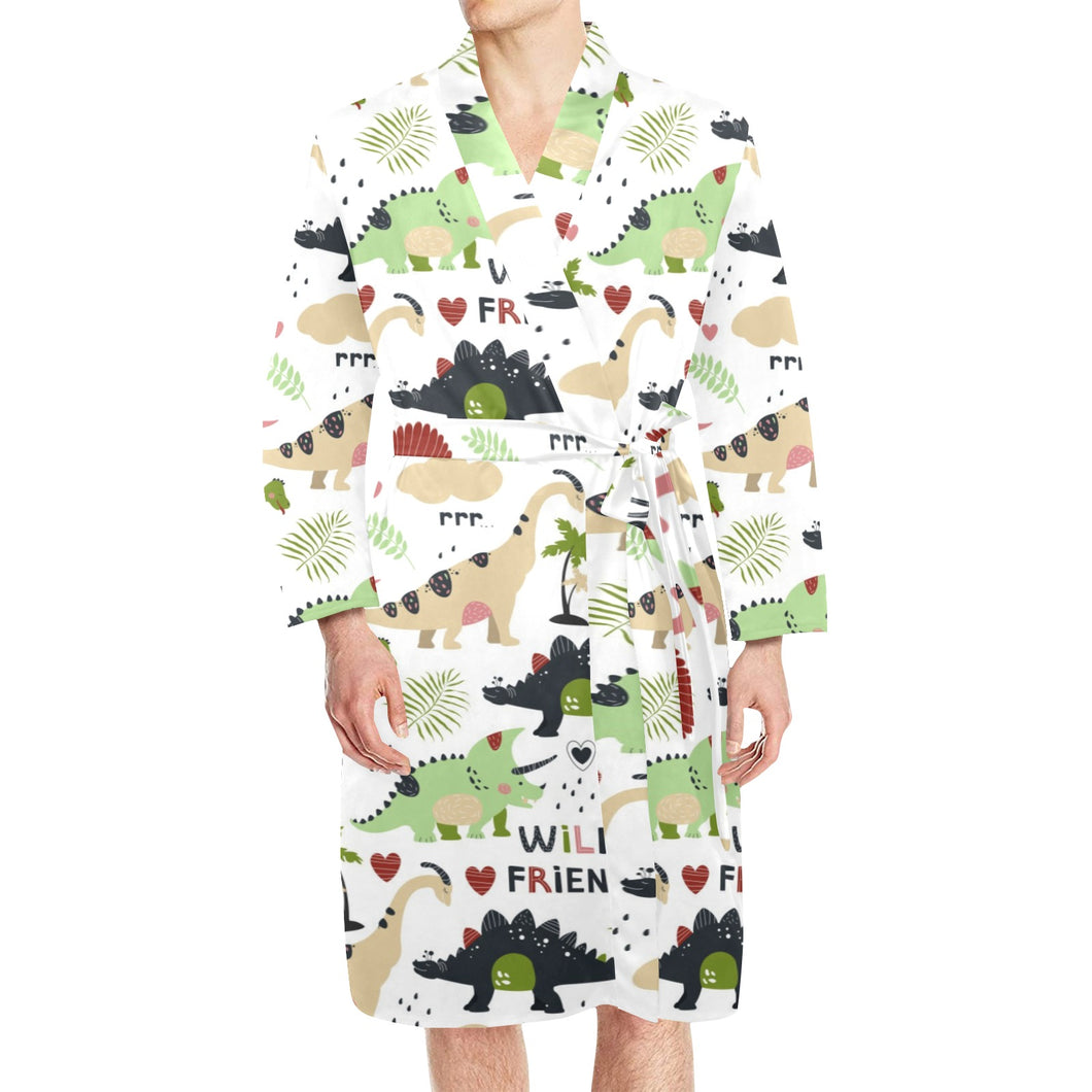 Cute dinosaurs pattern Men's Long Sleeve Belted Night Robe