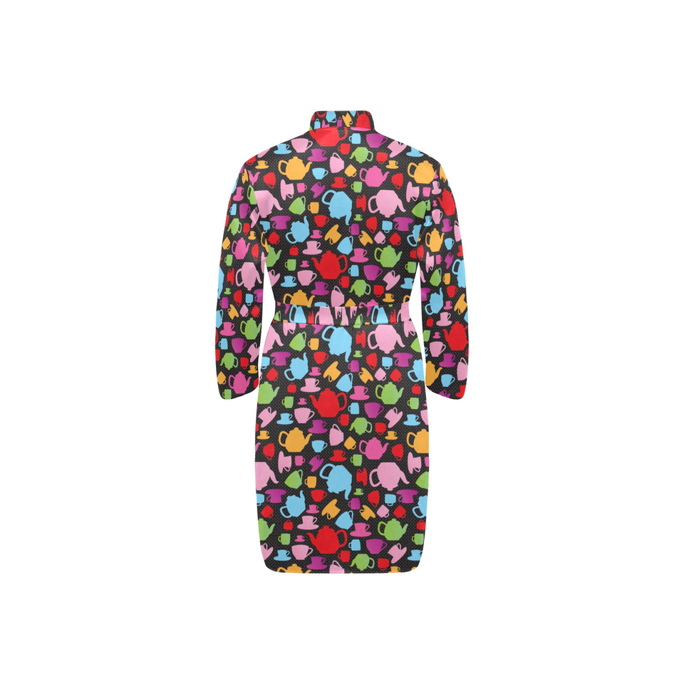 Tea pots Pattern Print Design 01 Men's Long Sleeve Belted Night Robe
