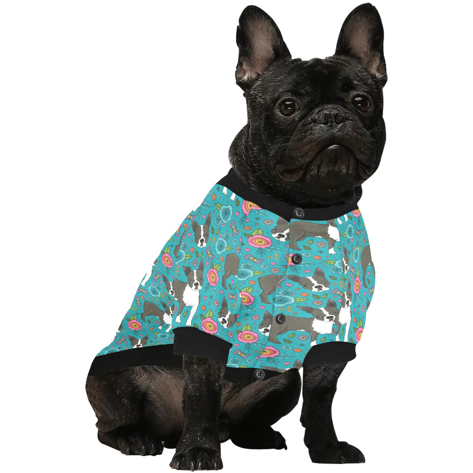 Boston terrier beautiful flower pattern All Over Print Pet Dog Round Neck Fuzzy Shirt