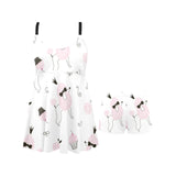 Poodle dog rose cake pattern Chest Sexy Pleated Two Piece Swim Dress
