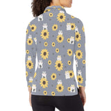 Cute hamster sunflower pattern background Women's Long Sleeve Polo Shirt