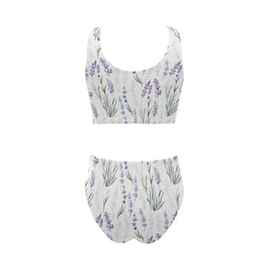 Hand painting Watercolor Lavender Chest Bowknot High Waisted Bikini Swimsuit