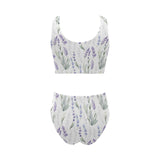 Hand painting Watercolor Lavender Chest Bowknot High Waisted Bikini Swimsuit