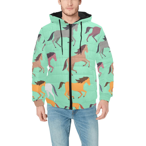 Colorful horses pattern Men's Padded Hooded Jacket