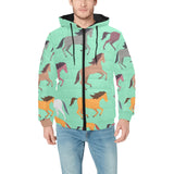 Colorful horses pattern Men's Padded Hooded Jacket
