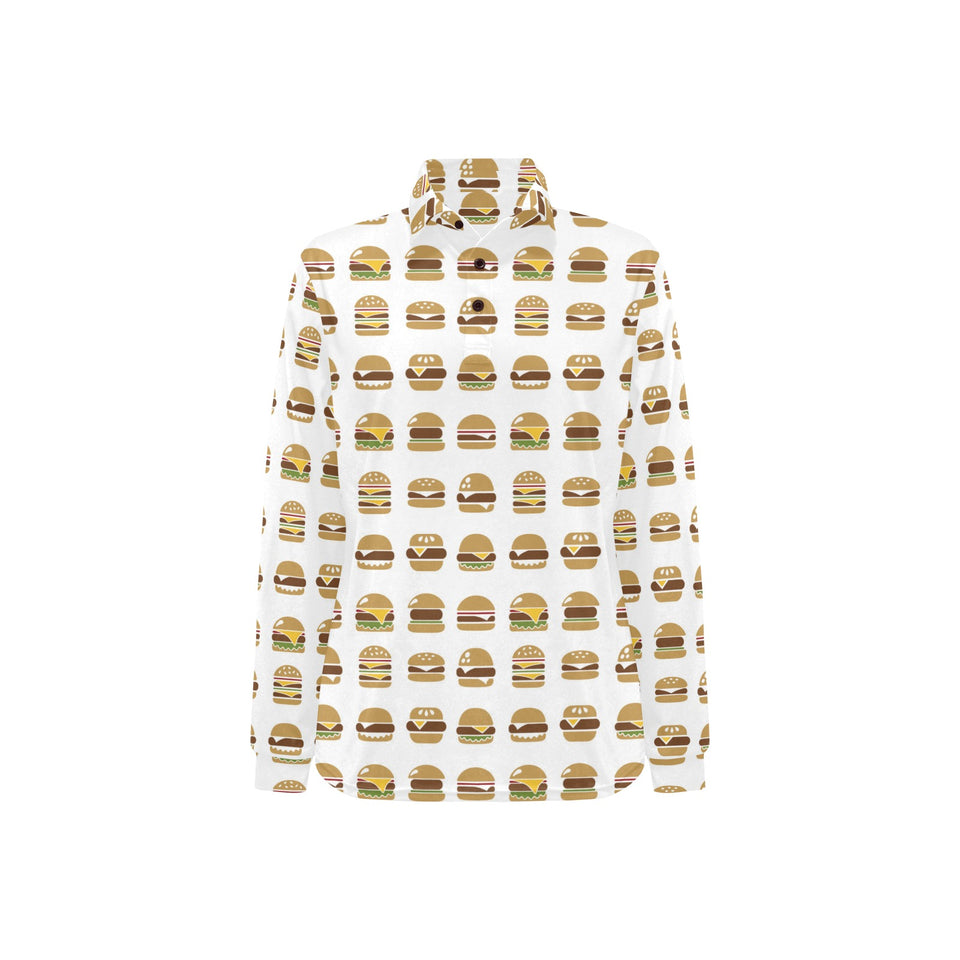 Hamburger Pattern Print Design 02 Women's Long Sleeve Polo Shirt