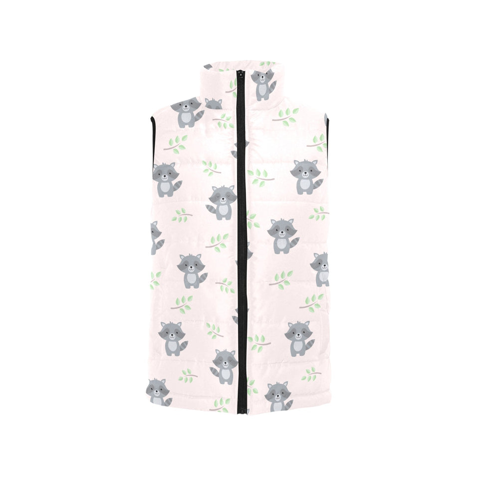 cute raccoons leaves pattern Women's Padded Vest