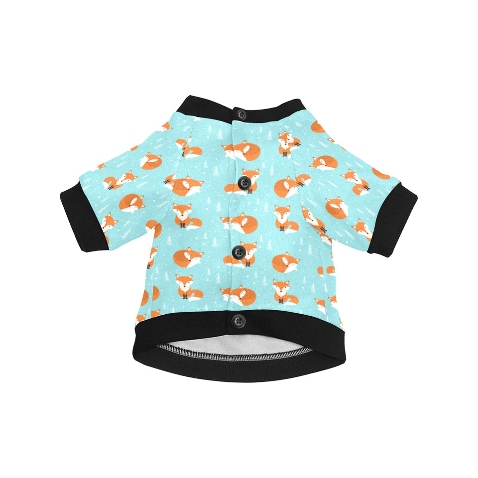 Fox pattern blue b ackground All Over Print Pet Dog Round Neck Fuzzy Shirt