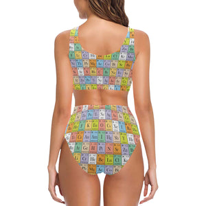 Chemistry Periodic Table Pattern Print Design 01 Chest Bowknot High Waisted Bikini Swimsuit