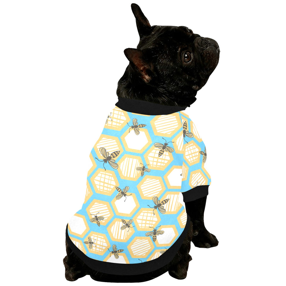 Bee honeycomb pattern All Over Print Pet Dog Round Neck Fuzzy Shirt