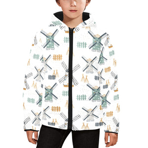 windmill pattern Kids' Boys' Girls' Padded Hooded Jacket