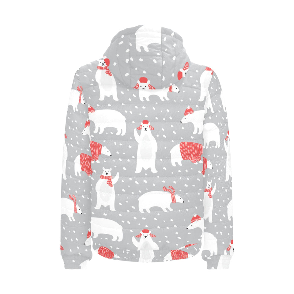 Cute polar bear christmas snow pattern Men's Padded Hooded Jacket