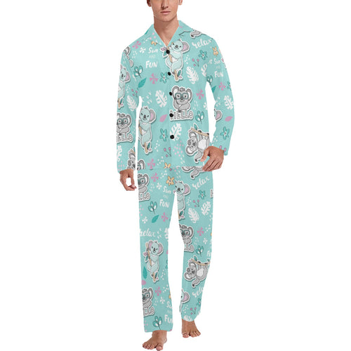 Cute koalas blue background pattern Men's Long Pajama Set