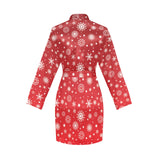 Snowflake pattern red background Women's Long Sleeve Belted Night Robe