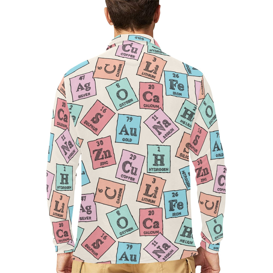 Chemistry Periodic Table Pattern Print Design 02 Men's Long Sleeve Polo Shirt