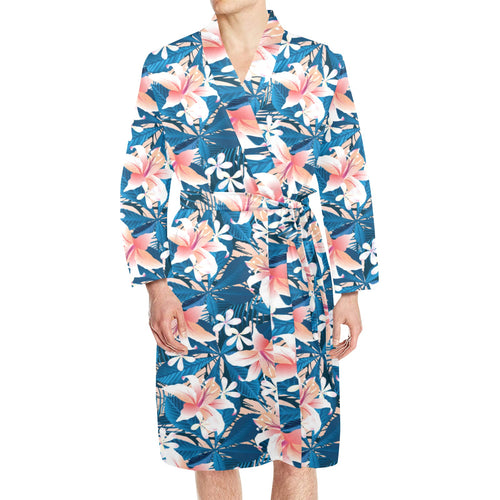 Hibiscus Pattern Print Design 02 Men's Long Sleeve Belted Night Robe