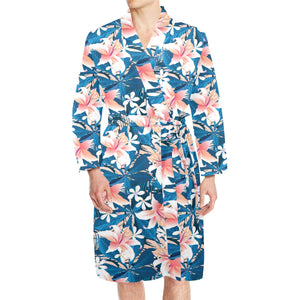 Hibiscus Pattern Print Design 02 Men's Long Sleeve Belted Night Robe