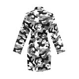 Black white camouflage pattern Women's Long Sleeve Belted Night Robe