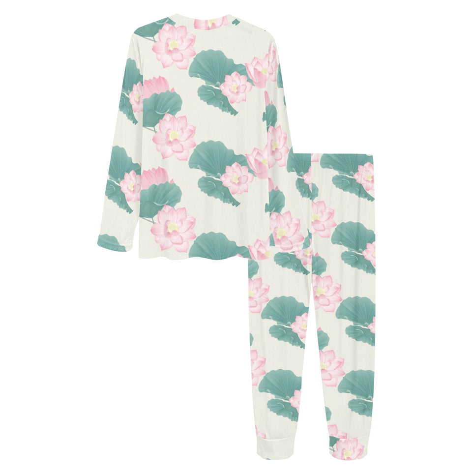 Pink lotus waterlily leaves pattern Women's All Over Print Pajama Set