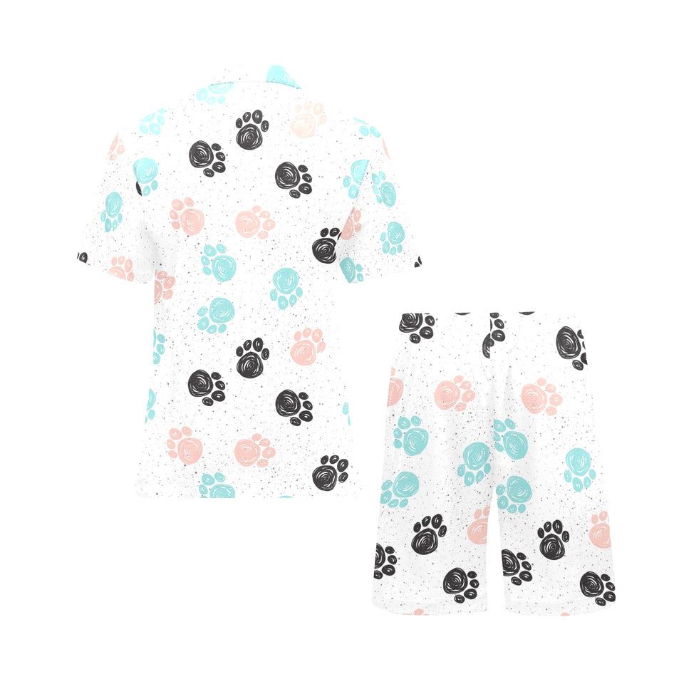 Dog Paws Pattern Print Design 04 Men's V-Neck Short Pajama Set
