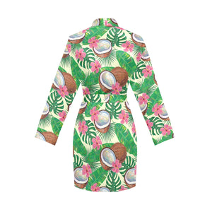 Coconut Pattern Print Design 01 Women's Long Sleeve Belted Night Robe
