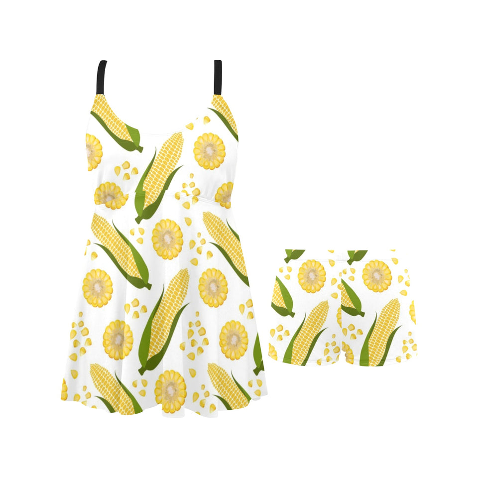 Corn Pattern Print Design 05 Chest Sexy Pleated Two Piece Swim Dress