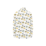 Silhouettes of goat and tree pattern Women's Long Sleeve Polo Shirt