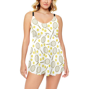 Tennis Pattern Print Design 02 Chest Sexy Pleated Two Piece Swim Dress