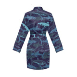 Shark pattern Women's Long Sleeve Belted Night Robe
