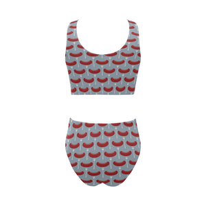 Sausage Pattern Print Design 02 Chest Bowknot High Waisted Bikini Swimsuit