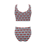 Sausage Pattern Print Design 02 Chest Bowknot High Waisted Bikini Swimsuit