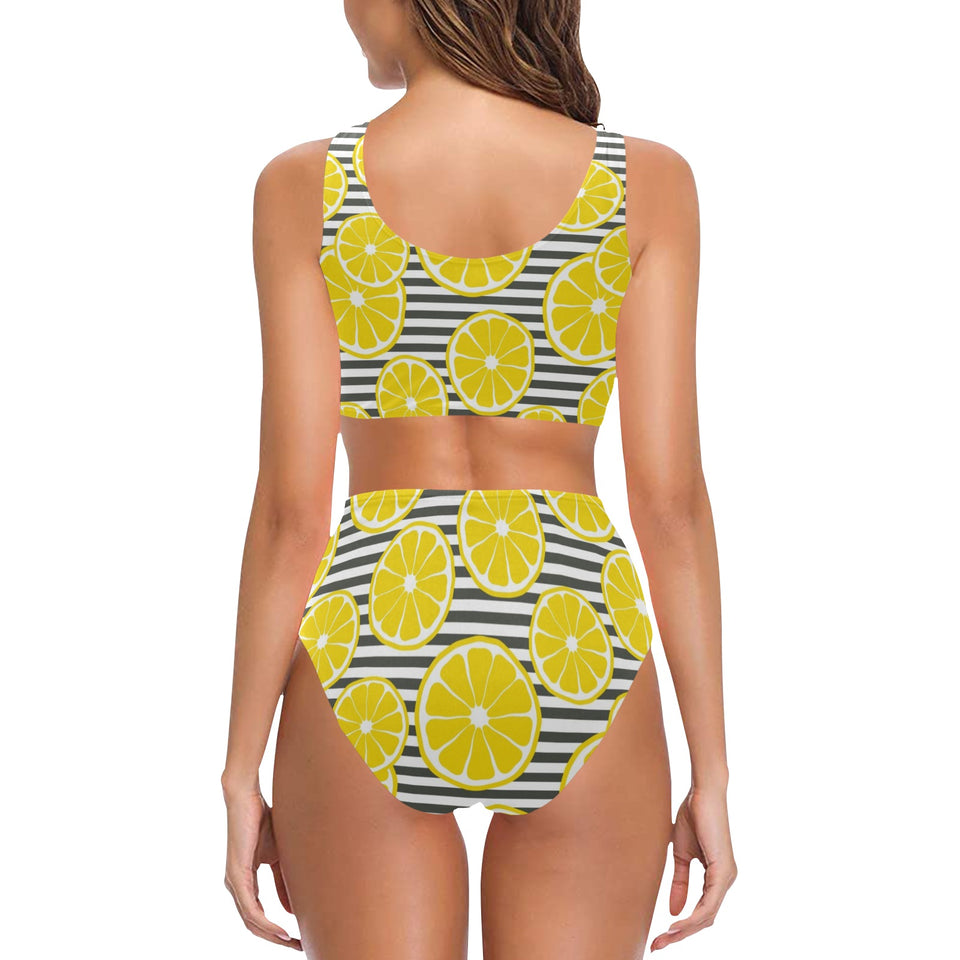 slice of lemon design pattern Chest Bowknot High Waisted Bikini Swimsuit
