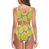 slice of lemon design pattern Chest Bowknot High Waisted Bikini Swimsuit