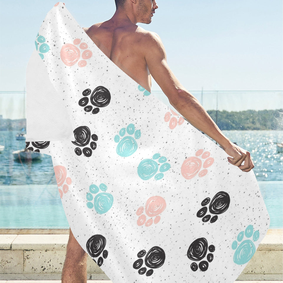 Dog Paws Pattern Print Design 04 Beach Towel