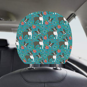 Boston terrier beautiful flower pattern Car Headrest Cover