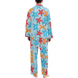 Blue red orange starfish pattern Men's Long Pajama Set