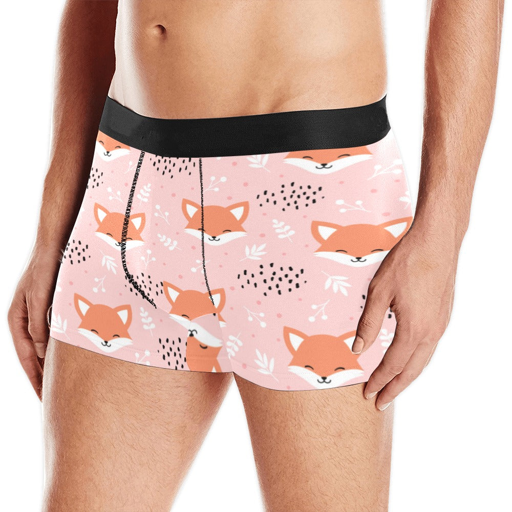 Cute fox pattern pink background Men's All Over Print Boxer Briefs Men's Underwear