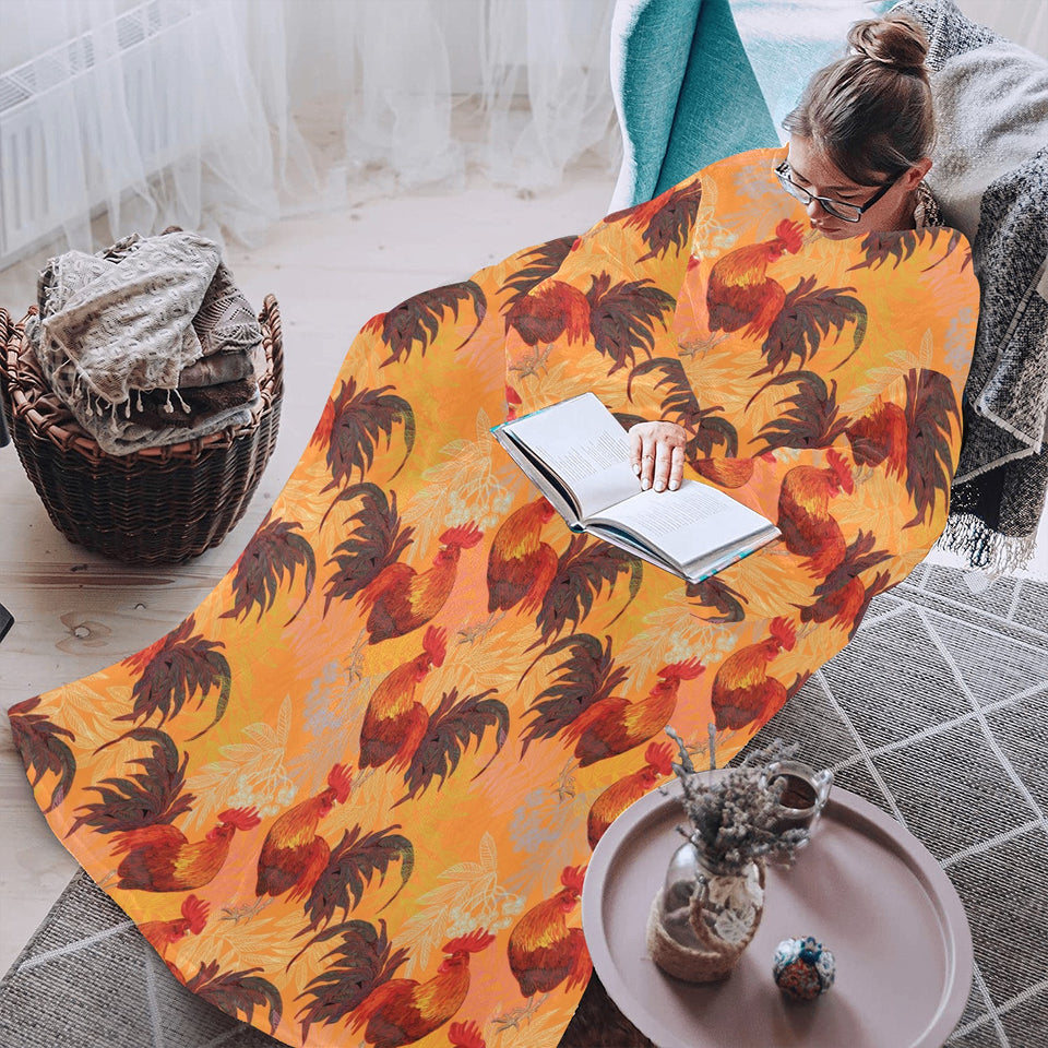 red rooster chicken cock pattern Blanket Robe with Sleeves