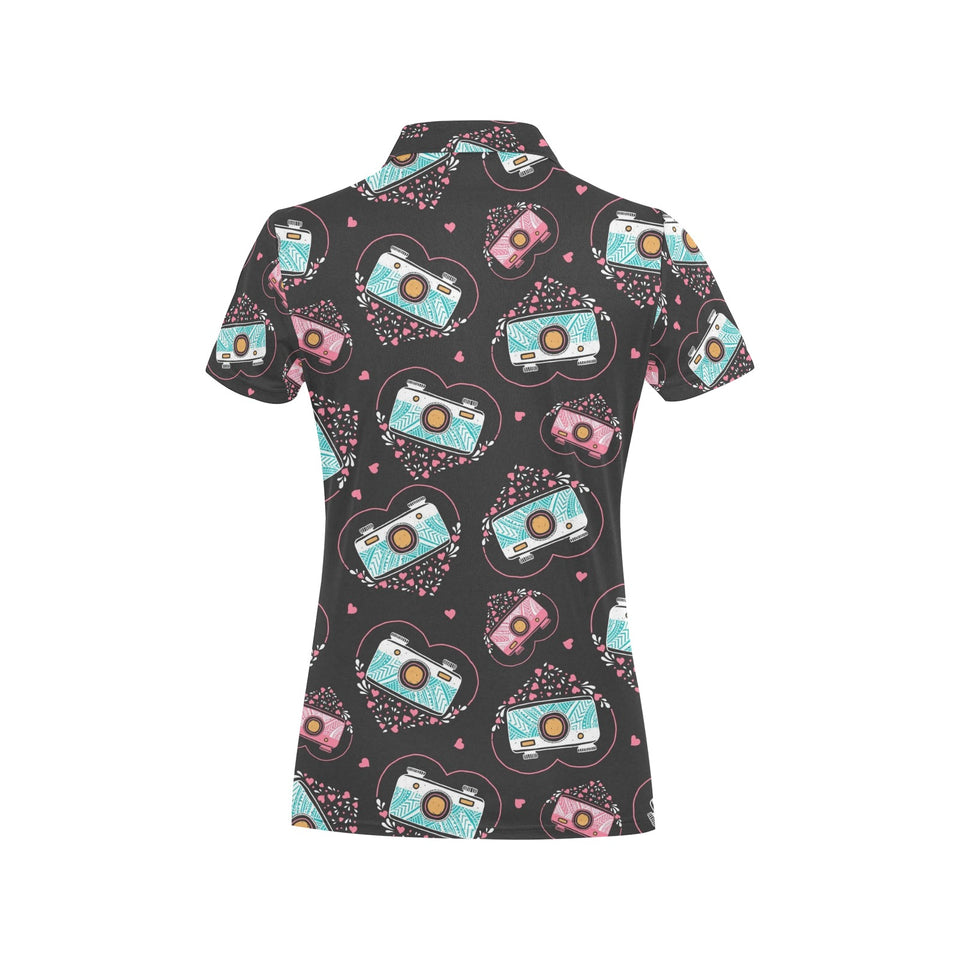 Camera Pattern Print Design 04 Women's All Over Print Polo Shirt