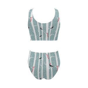 Crows christmas hat scarf Chest Bowknot High Waisted Bikini Swimsuit